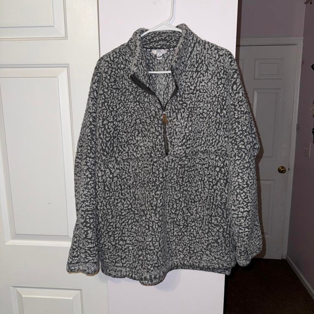 Time and Tru Womens Gray Black Speckled Quarter Zip Fleece Sweatshirt XL 16-18